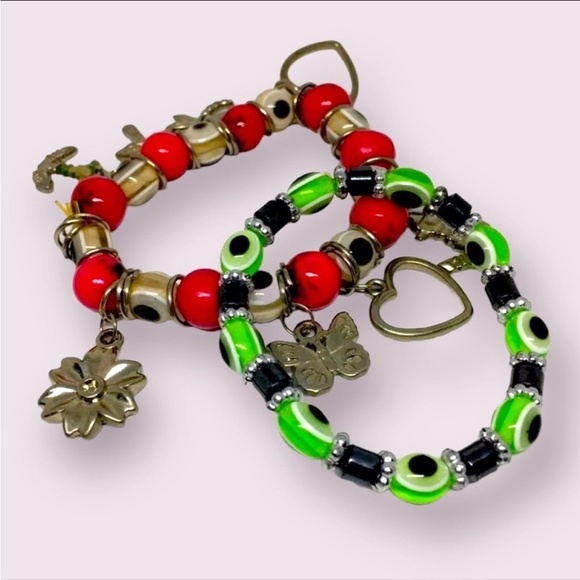 2 Stretch Evil Eye Bracelets , One W/ Hematite - Picture 1 of 1